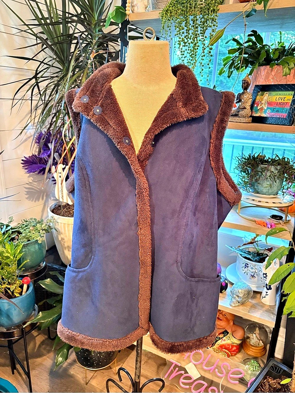 d&co. Faux Shearling Trim Vest Brown Black Size XL Like New